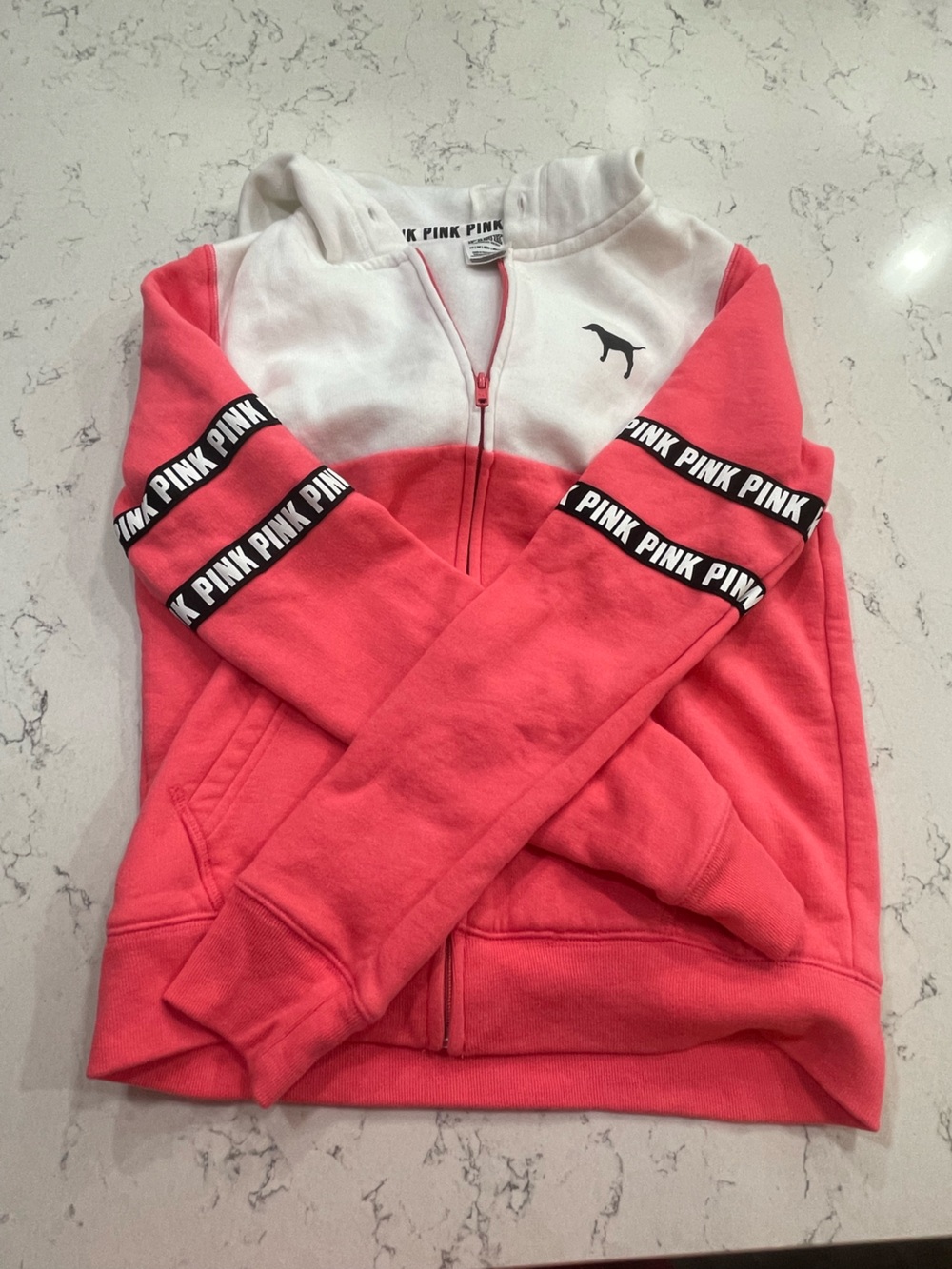 PINK Victoria's Secret by Victoria's Secret Girls' Coral & White Zip Hoodie XS